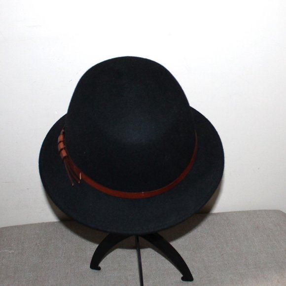 EC CUTE LADIES FILIPPO CATARZI 100% WOOL HAT WITH LEATHER BAND - BLACK - Picture 3 of 7